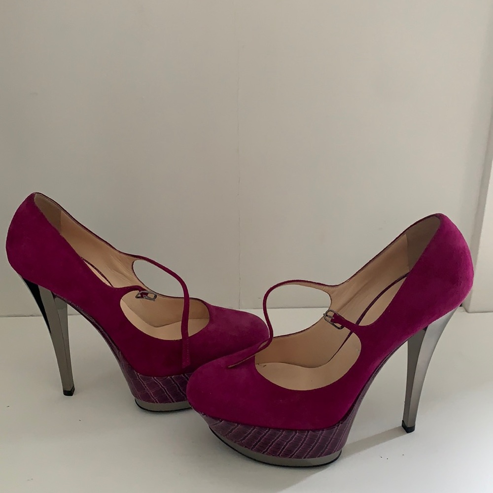Casadei Suede & Patent Croc Pumps